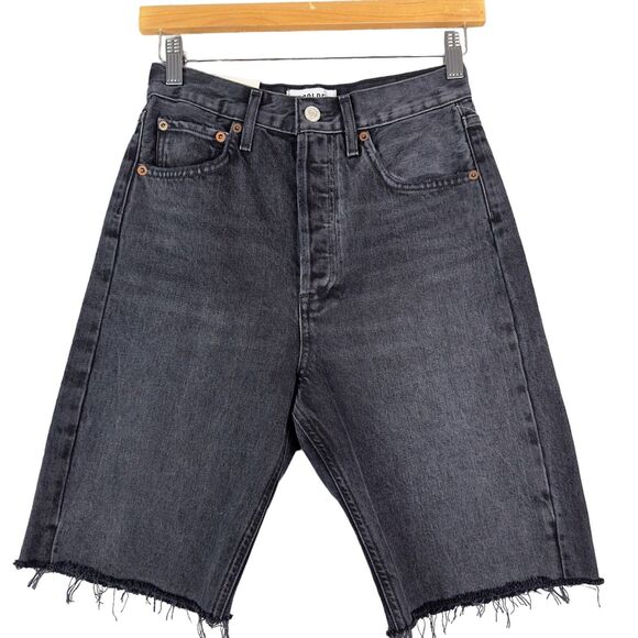 Agolde 90s Bermuda Shorts Women’s 23 Black Denim Raw Hem Mid Rise NWT - Picture 2 of 16